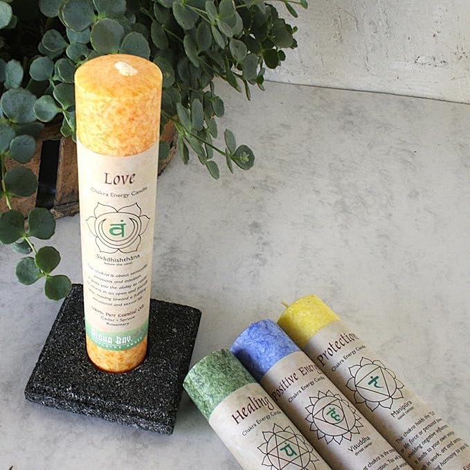 Premium Scented Candle Hand Made Chakra Energy Pillar | 4-Pack | Positive Energy, Visuddha| Yoga, Prayer & Meditation Candle | Long Burn 15 Hours | Essential Oils Moroccan Rose & Chamomile | Aloha Bay