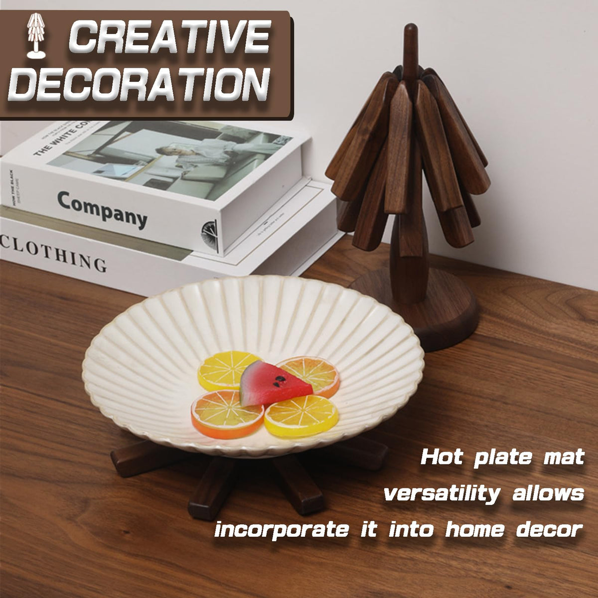 Natural Walnut Wood Trivets - Foldable Tree Hot Plate Mat Set of 3 for Kitchen, Multifunction for Hot Pots and Pans