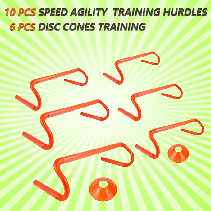 10 Pcs 6" Speed Agility Training Hurdles with 6 Marker Cone Durable Detachable Training Equipments Plyometric All Speed Hurdle for Athletes Soccer Basketball Football Practice