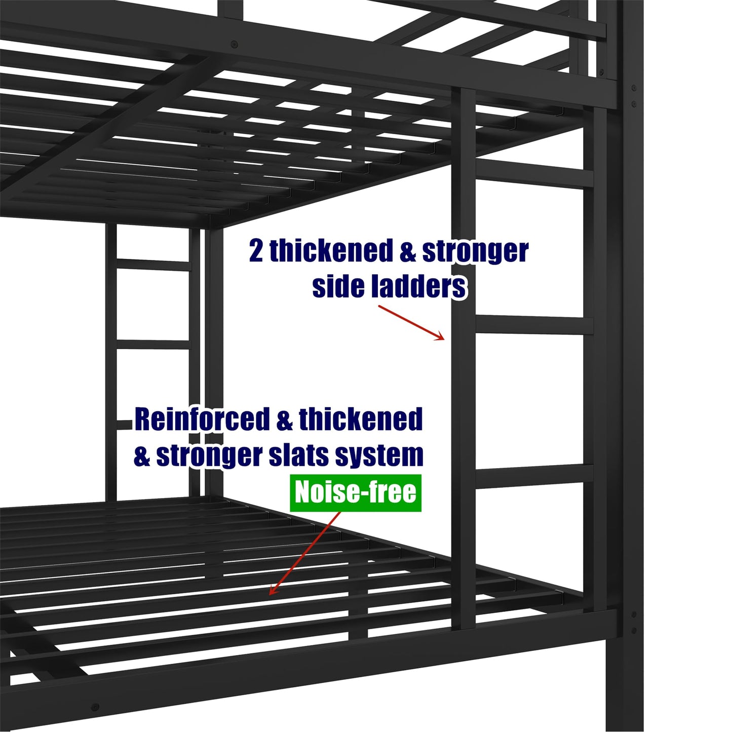 NOAHLEO Stronger & Safer Heavy Duty Metal Queen Over King Size Bunk Bed for Adults Teens, More Stable Thickened Steel Bunkbed (Queen Over King)