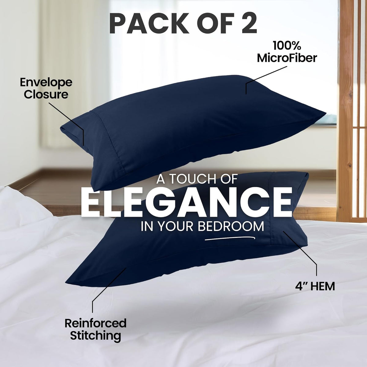Utopia Bedding King Pillow Cases - Soft Brushed Microfiber - Fade Resistant | 20 x 40 Inches, Navy - 2 Pack