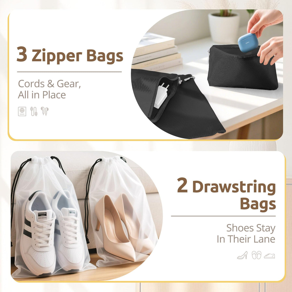 All-in-One 22 Pcs Packing Cubes for Travel Essentials –Includes Cubes,toothbrush covers，Silicone Bottle Cover,zipper bags, Matte Cosmetic Bag, Drawstring bag for Carry-On & Suitcase