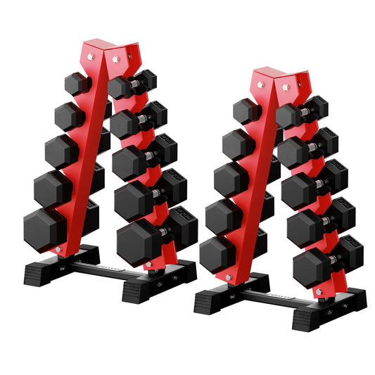 RitFit 550LB Rubber Hex Dumbbell Sets with Weights Rack, Multiple Color Choices Available, Great Gym Equipment for Home, Strength Training, Workouts，Red