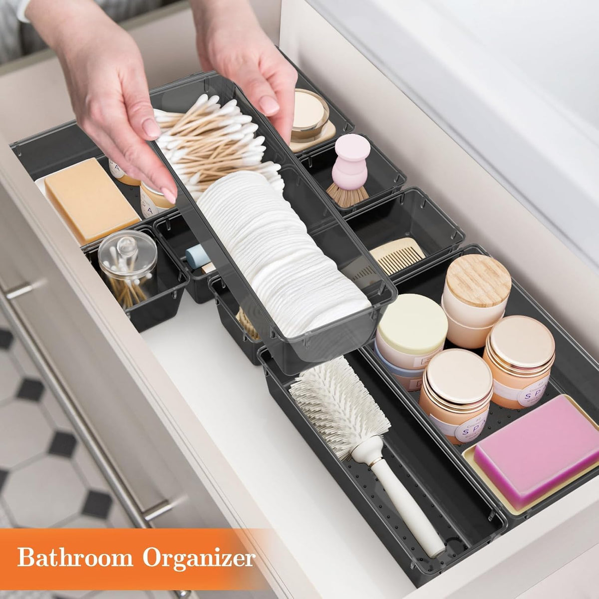 SpaceHacks 25 PCS Plastic Drawer Organizer Set - Versatile Tool Trays & Storage Bins for Makeup, Jewelry, Gadgets | Clear & Black