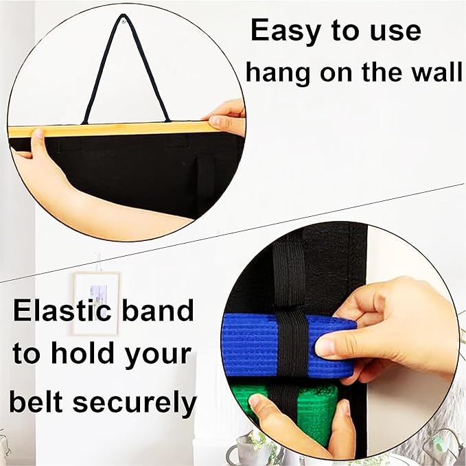 12Belts Karate Belt Display Rack with Wooden Frame,Felt Taekwondo Belt Display,Martial Art Belt Display Holder for Martial Art Learner,Easy to Use（Fashion）