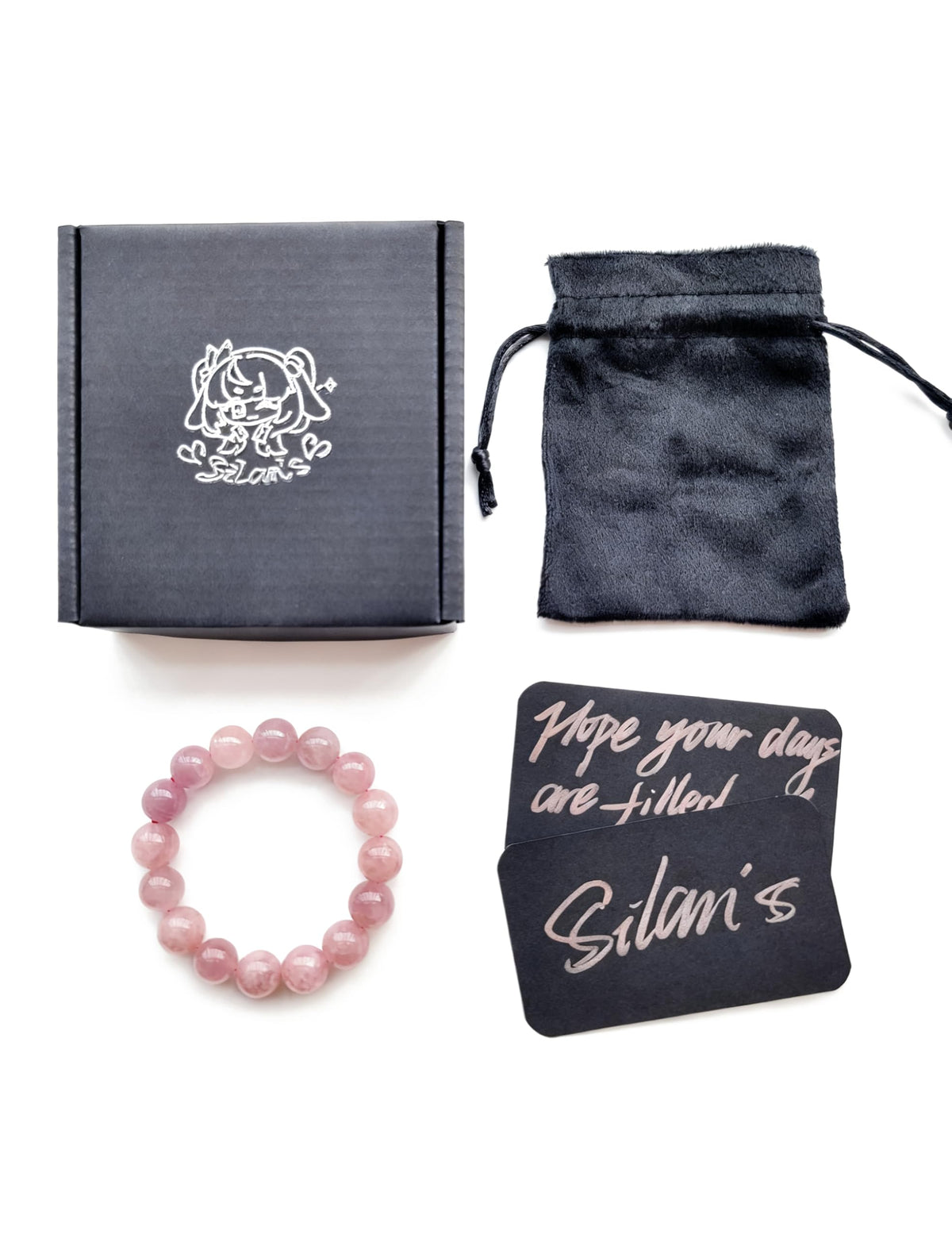 Silan's Lavender Pink Crystal Bracelet for Women, Natural Gemstone Stretch Elastic Adjustable Bracelet with Lucky Card, Gift for Her (7-8mm)