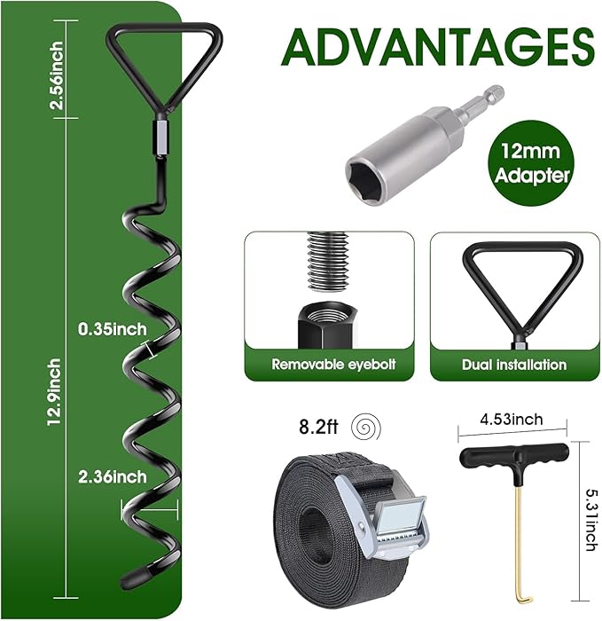 Trampoline Stakes Heavy Duty Trampoline Anchors Kit, Spiral Screw In Ground Anchors with Straps, Earth Anchors Earth Anchors Swing Set Anchors for Trampoline