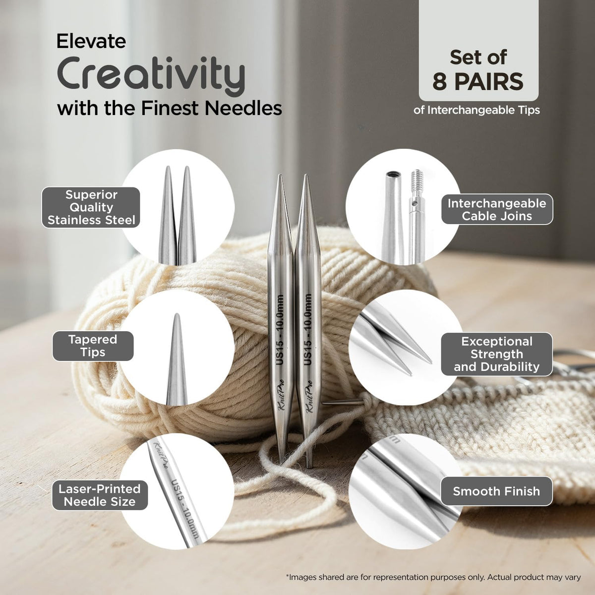 KnitPro Stelo Petite Midi Interchangeable Needle Set 4" (10cm) & 5" (12.5cm) | 4 US Sizes (0 to 2)