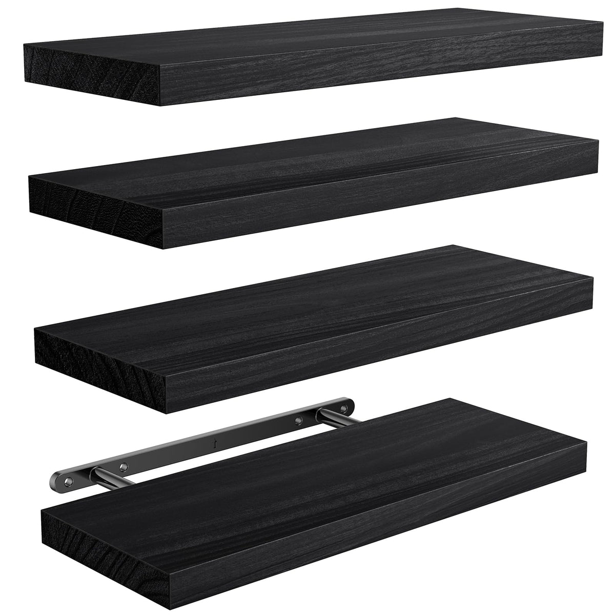 AMADA HOMEFURNISHING Floating Shelves, Paulownia Wood Wall Shelves for Bathroom/Living Room/Bedroom/Kitchen/Home Office, Natural Wood Floating Shelf for Home Storage & Organization, Set of 4, AMFS40B
