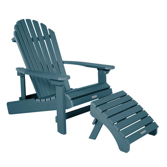 Highwood Hamilton King Size Folding & Reclining Adriondack Chair with Ottoman, Nantucket Blue