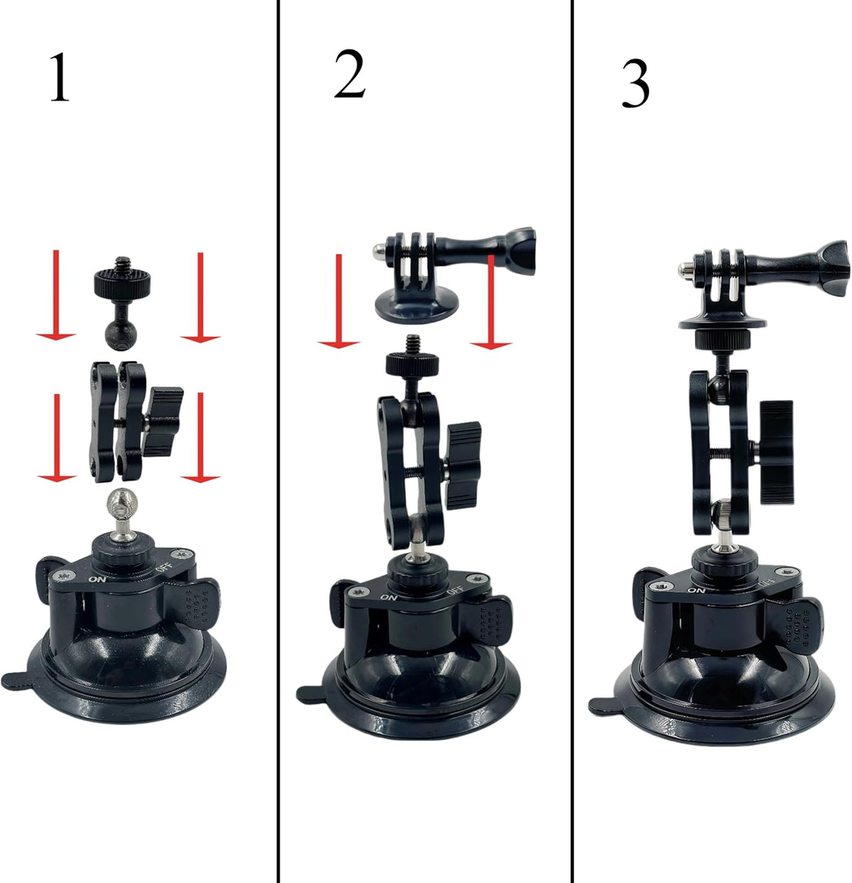 LSYRIA 1/4" 360 Insta360 X3, Double Layer Suction Cup Mount with Double Ball Head Magic Arm, Screw Rotating Camera