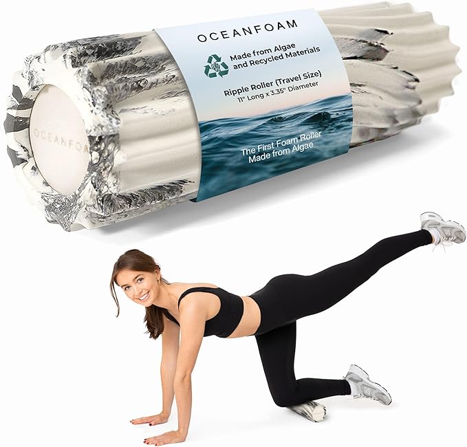 Oceanfoam Tidal Roller - Black Marbled - Muscle Massage Foam Roller for Back Pain & Stretching - Firm and Ergonomic Wide Wave Textured - Yoga, Athletics, & Wellness - Full Size, 20" x 5"