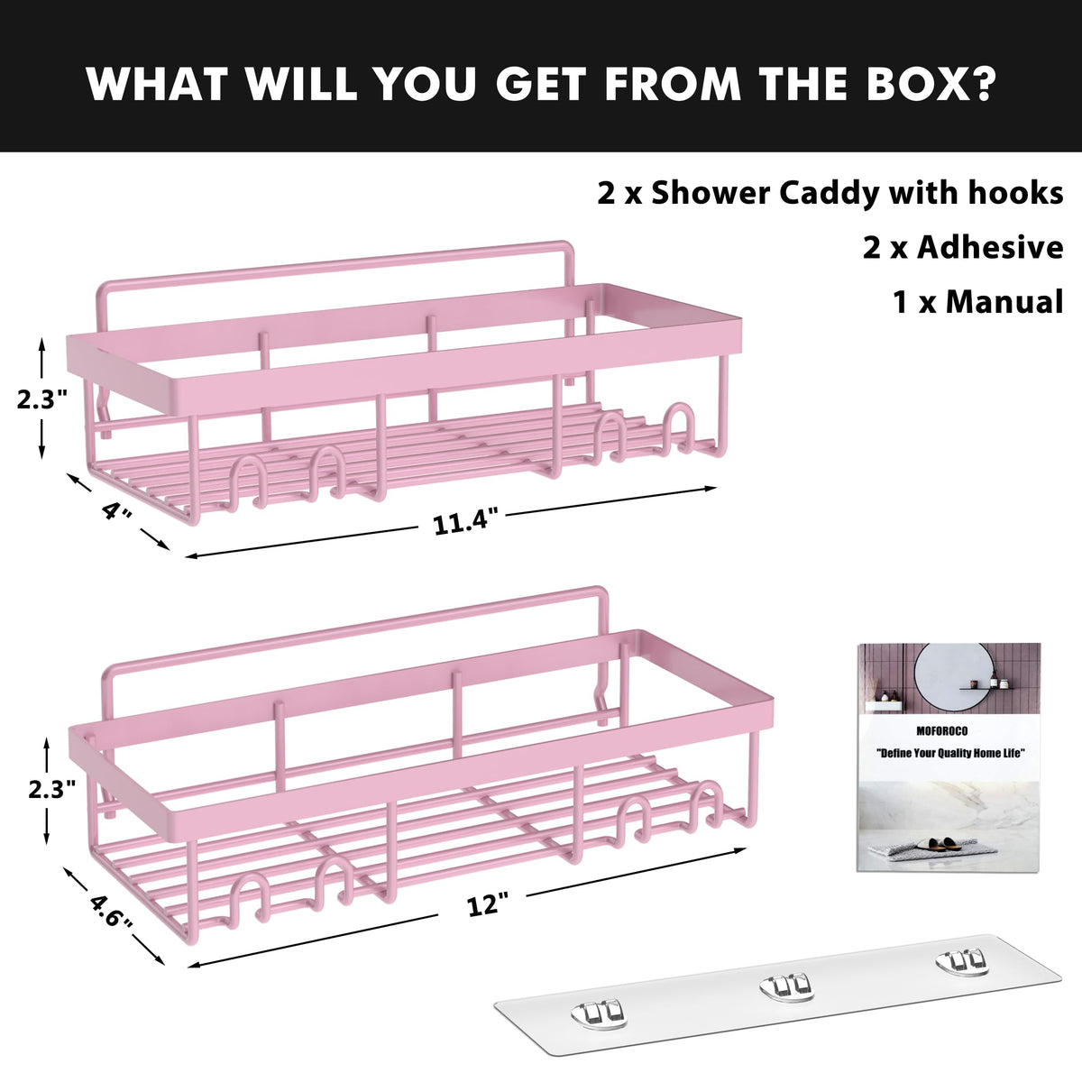 Moforoco Shower Caddy Shelf Organizer Rack, Self Adhesive Black Bathroom Shelves Basket, Home Farmhouse Wall Inside Organization and Storage Decor Rv Accessories, First Camper Apartment Essentials