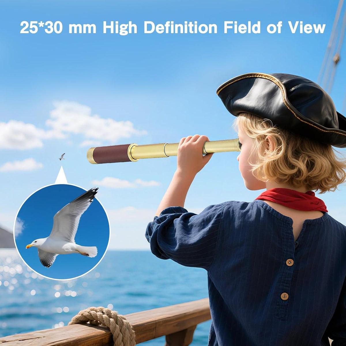 Laupha 25x30 Retro Pirate Telescope Zoomable Spyglass Portable Collapsible Handheld Telescope Vintage Monocular