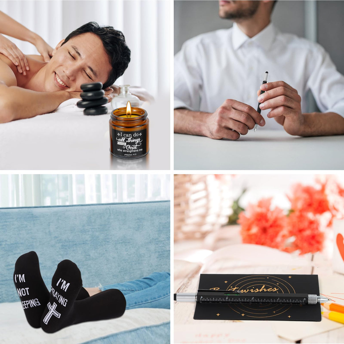 Kolewo4ever 9 Pcs Christian Gifts for Men Religious Gift for Dad Inspirational Gifts Set for Father Spiritual Religious Catholic Gift Box for Male Friends Co Workers