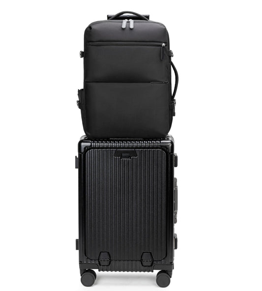feilario 2 Piece Set Aluminium Frame PC Hard Shell Spinner Wheels Luggage,22.5"X15"X9.5" Airline Approved Built-In TSA lock Carry on Suitcase, with Cup Holder, USB Port, Phone Holder