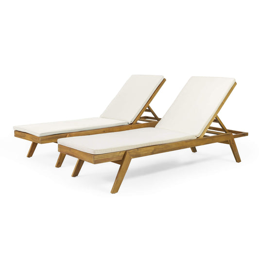 Christopher Knight Home Caily Outdoor Chaise Lounge with Cushions - Acacia Wood - Teak/Cream (Set of 2)