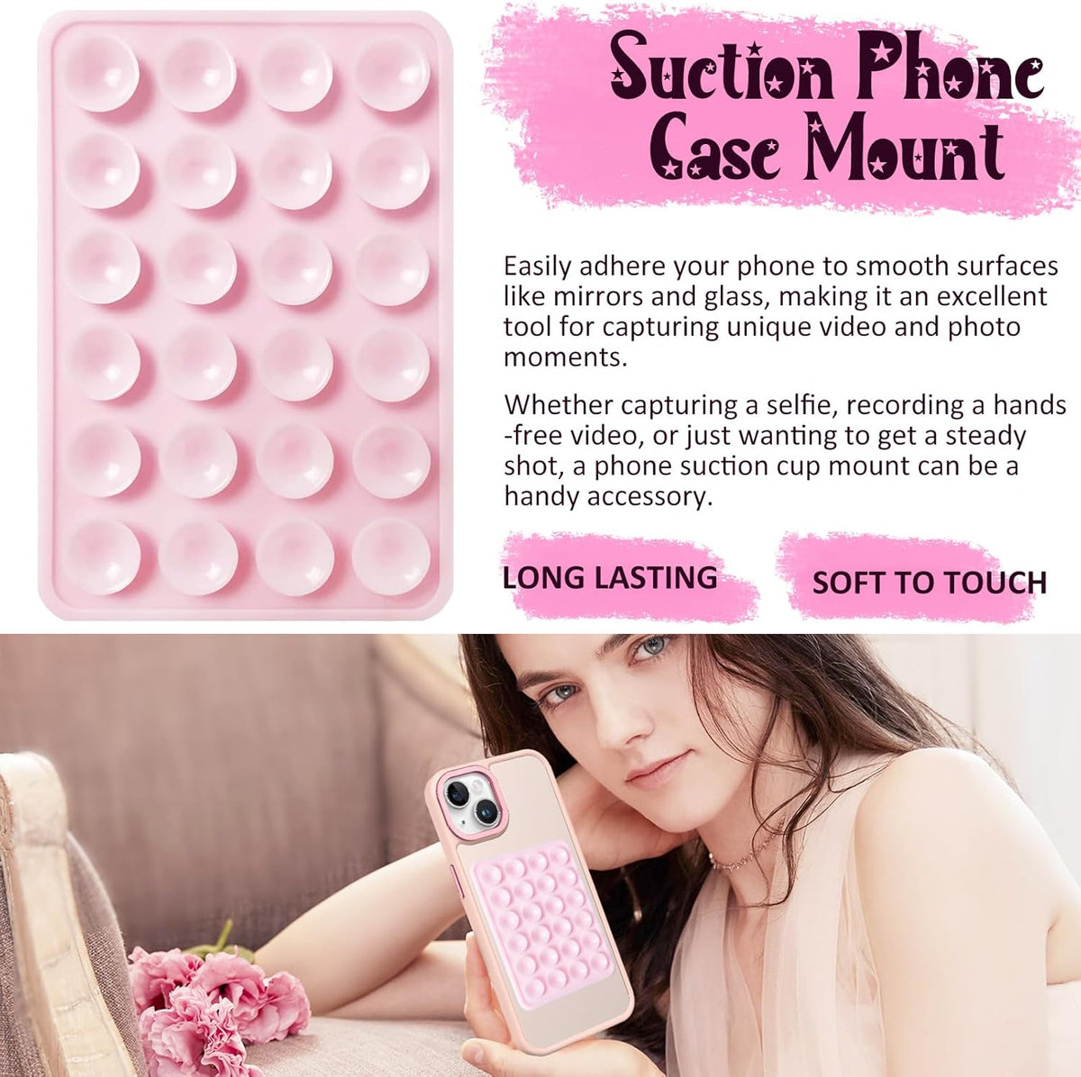 AZXYI 2 Pack Silicone Suction Phone Case Mount, Non Slip Sticky Phone Grip for Cellphones, Strong Grip Holder