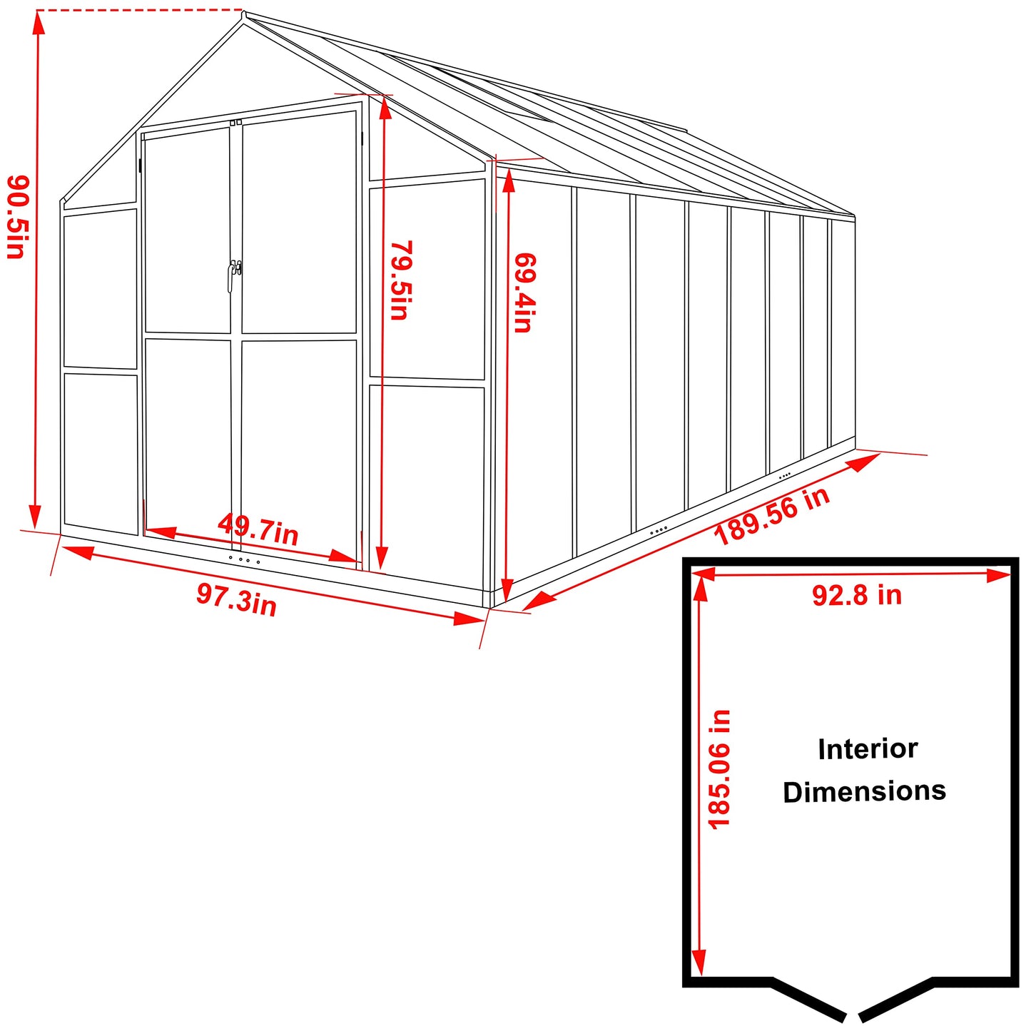 BlueWish 8x16 FT Greenhouse, Aluminum Greenhouse Kit with 4MM Polycarbonate Panel, Greenhouses for Outdoors with Rivet Structure, Adjustable Vents, Walk-in Green House for Garden, Gray