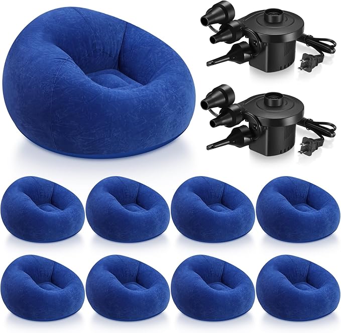 Realspring 9 Pcs Bean Bag Chairs for Adults Inflatable Chairs with Electric Air Pump,Blow up Couch Folding Portable Inflatable Couch Lazy Sofa for Reading Living Room Camping (Dark Blue)