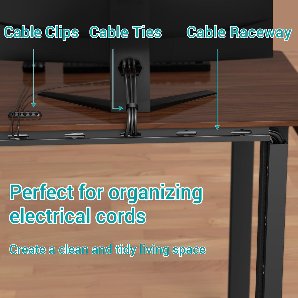 Cable Raceway - Magnetic Cable Management Under Desk with Upgraded Aesthetic Large Hole, Cord Organizer Kit for Hiding Computer, Gaming Desk, Network, Power Cord, TV - 8PCS 8x15.7in Black