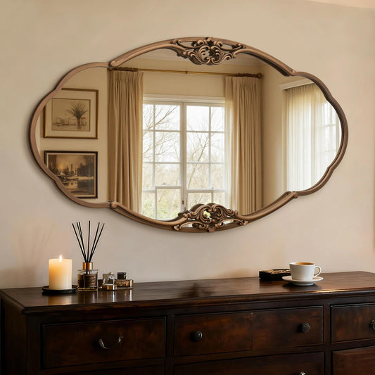 Besdomus Large Vintage Wall Mirror: 48"x26" Antique Gold Ornate Mirror - Classic Baroque Wall Decor for Entryway/Living Room/Bathroom/Hallway - Ideal for Home Decor Enthusiast