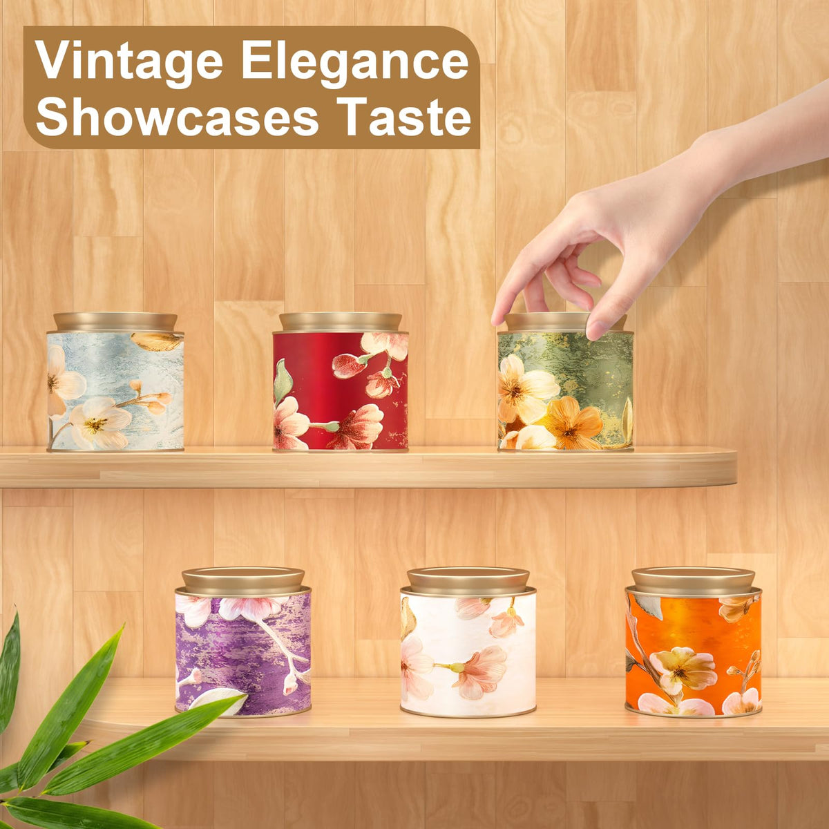 6 Pack Airtight Tea Canisters,15 Fluid Oz Embossed Tea Tins for Loose Leaf Tea Storage. Ideal for Tea, Coffee Beans, Candy, Nuts & More! Perfect for Kitchen and Pantry, Size 3.62x3.62" Coffee Canister