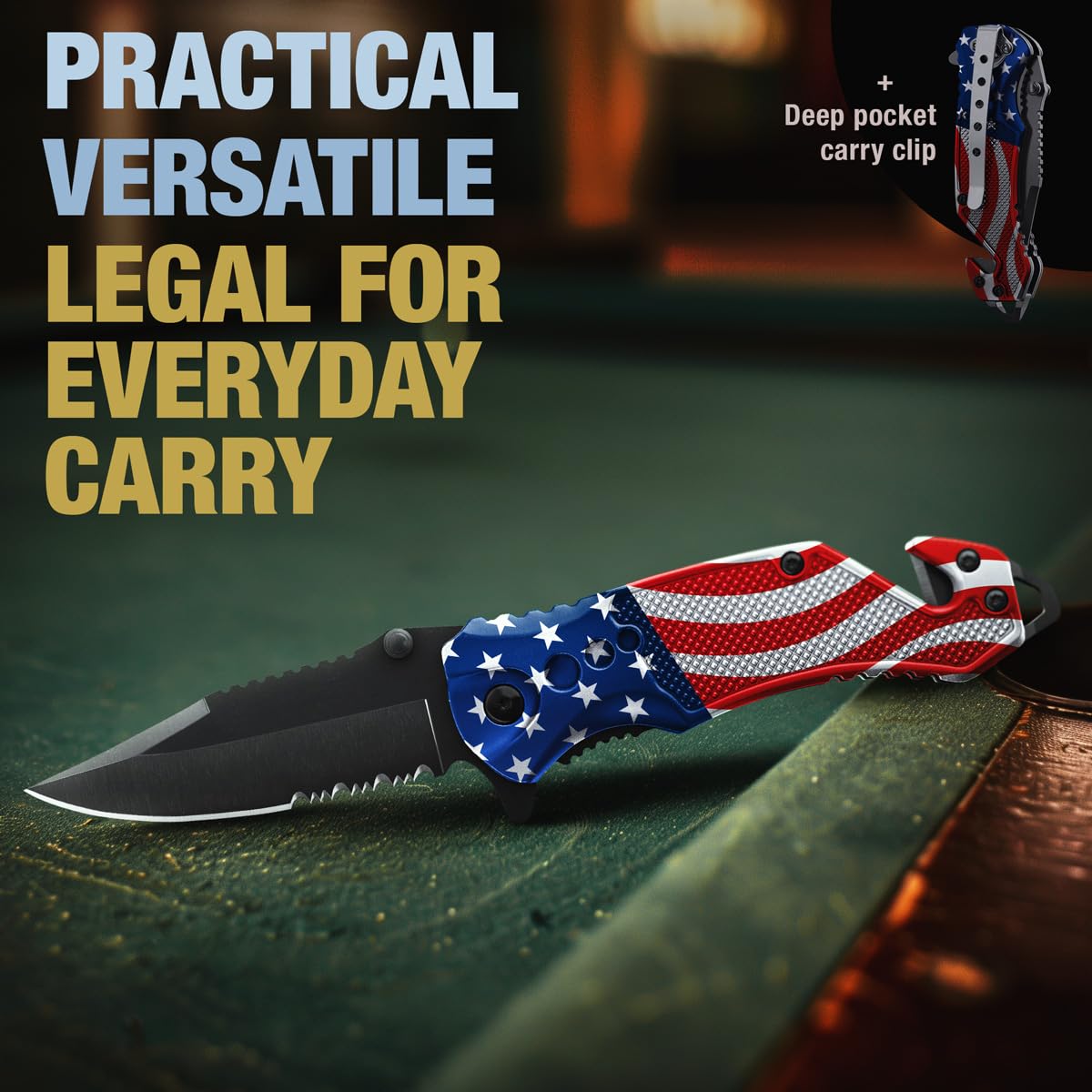 Legal Pocket Knife with American Flag - Folding Sharp Blade - Small Patriotic Knives fo EDC - United States Gifts - Best for Men Boys Teenagers - Nice Tool US - Gift Idea fo Men & Women 6680 F
