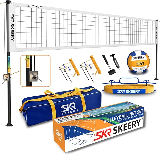 Outdoor Heavy Duty Volleyball Net Set, Anti-Sag Design, Adjustable Aluminum Poles, Portable Volleyball Net for Backyard,Grass and Beach