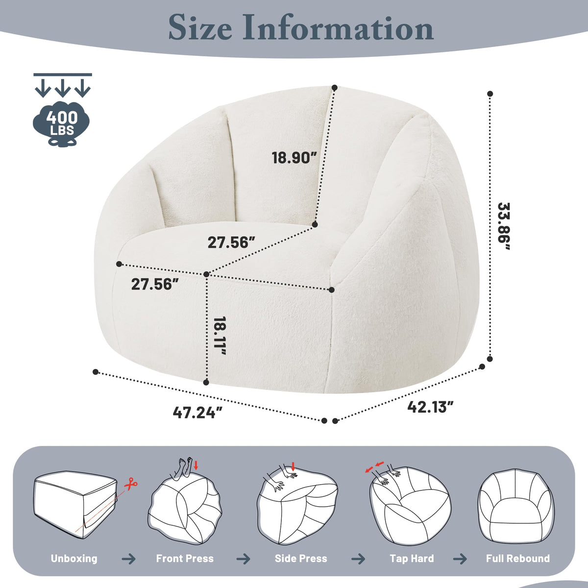 GRANDJOY Oversized Bean Bag Chair with Premium Foam Filling, Comfy Lounger for Adults & Kids, Beige