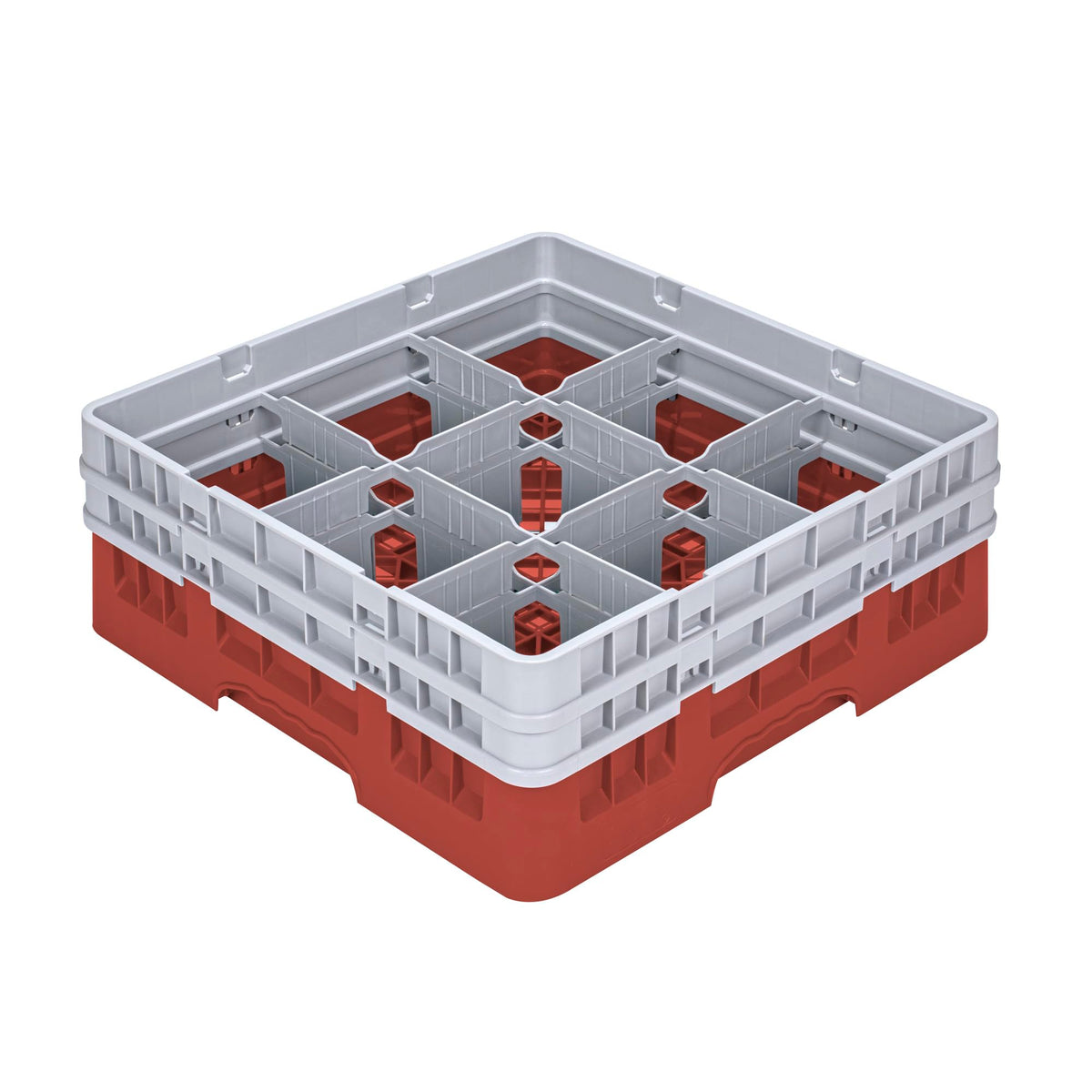 Restaurantware Clean Tek Professional 9 Compartment Glass Rack,1 Heavy Duty Durable Tray, With 1 Full Drop Extender and 1 Half Drop Extender, Red Glass Holder For Restaurants, Bars, and Pubs