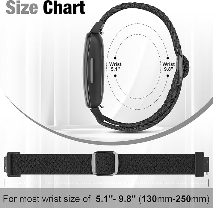 Elastic Braided Watch Band Compatible with Fitbit Inspire 3/Inspire 2/Inspire/Inspire HR/Fitbit ace 3/Ace 2, Adjustable Stretchy Strap Sport Nylon Loop Replacement Wristband for Fitbit Inspire