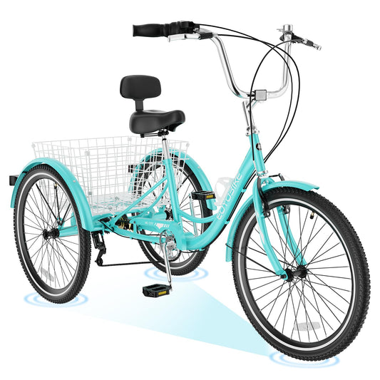 H&ZT Adult Tricycle, 3 Wheeled Bike, Trike Cruiser Bike, with 7-Speed Gear, Parking Brake Handle, Low Step, Large Rear Basket, Elderly Friendly, for Men, Women, and Teens