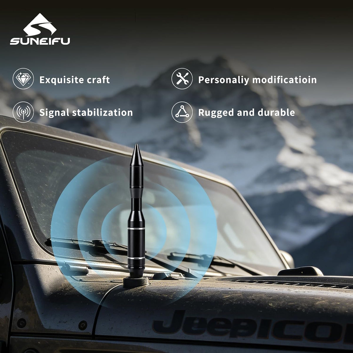 SUNEIFU Car Antenna, Short Stubby Bullet Style Mast Replacement, Premium Signal Reception Waterproof Car Stereo Aerial
