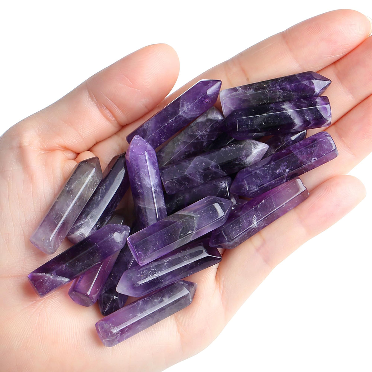 QINJIEJIE Amethyst 20 PCS Healing Crystals Stones Sets Wands Bulk Natural Pocket Purple Crystal Towers Assorted Pointed Reiki Gemstones Polished Energy Meditation Chakra Gifts for Women Men
