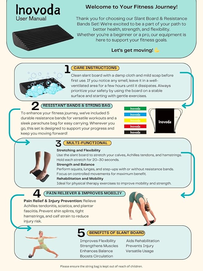 Slant Board for Calf Stretching | Ankle Balance Board, Ankle Exerciser Strengthener for Relief of Plantar Fasciitis, Achilles Tendonitis & Calf Tightness | Calf Stretcher with 5 Resistance Bands & Carry Bag