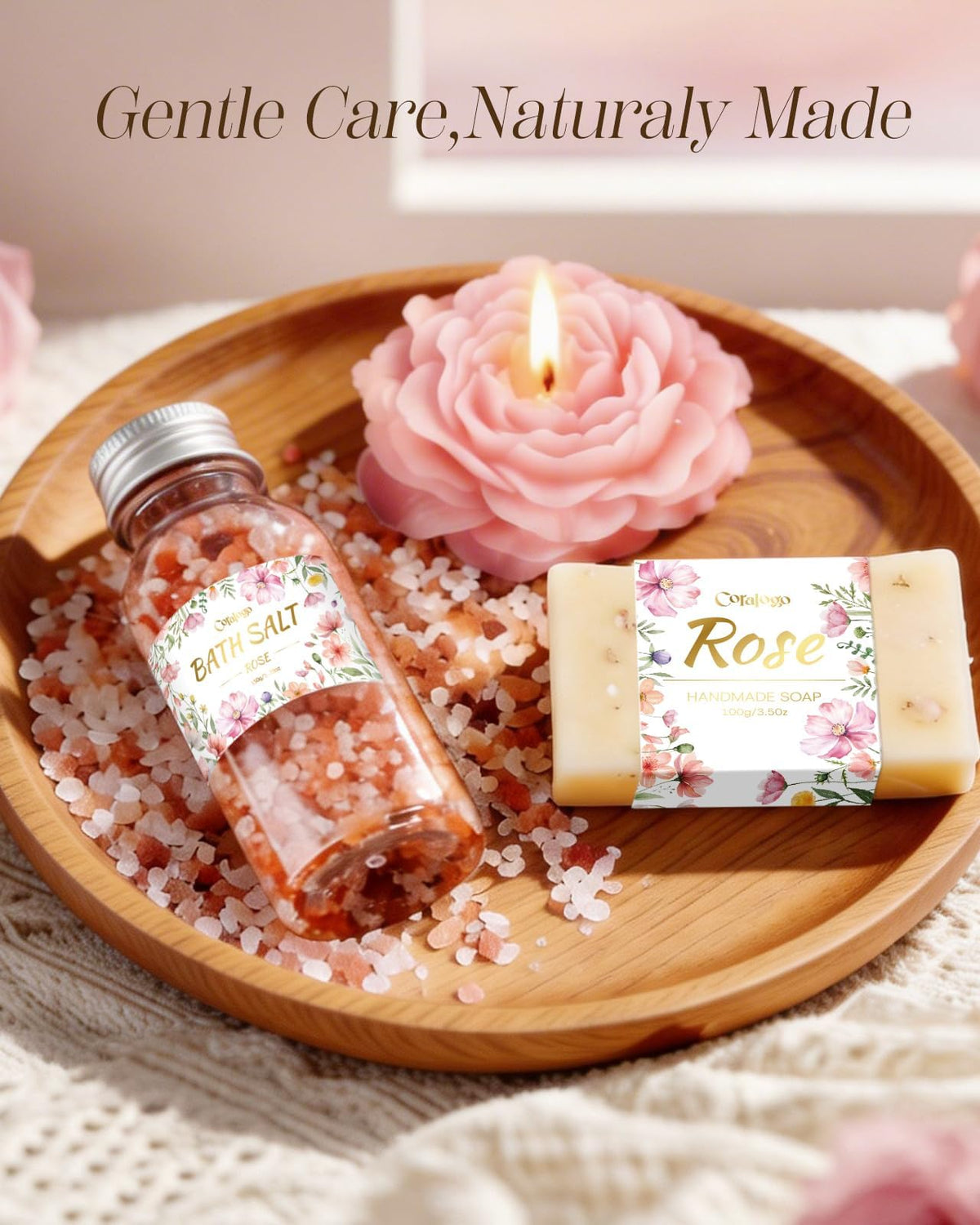 Coralogo Self Care Gift Baskets for Women - Rose Scent Pink Birthday Gifts Box for Women Get Well Soon Unique Mothers Day Relaxing Spa Gift Basket with Knit Blanket for Wife Mom Girlfriend Sister Her