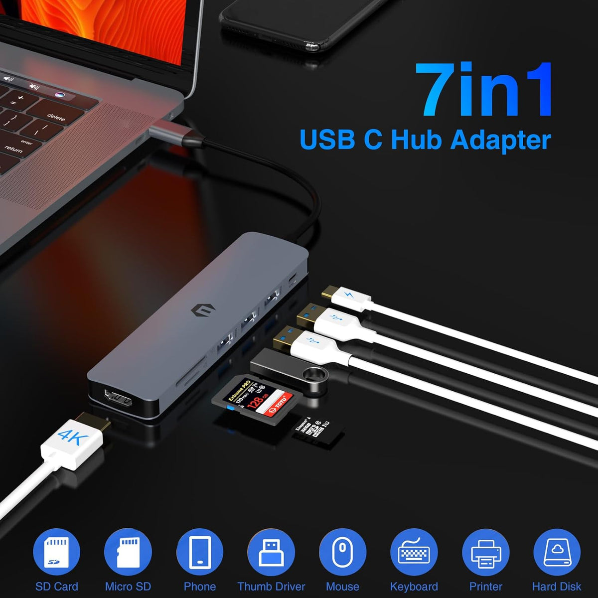 Tiergrade 7-in-1 100W 3 3.0, USB C Hub Multiport Adapter, USB C Docking Station with HDMI, PD Charging Port, USB SD/TF