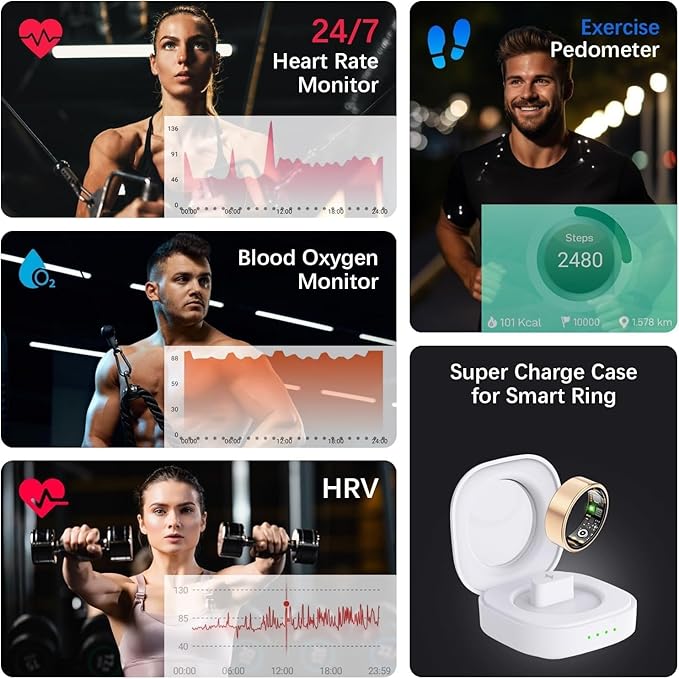 Health Tracker Ring, Smart Health Ring for Women Men with Heart Rate, Blood Oxygen, Sleep Monitor, Steps,Calories, No Subscription Fee, IP68 Waterproof Smart Ring for iPhone & Android (Rose Gold, 11#)