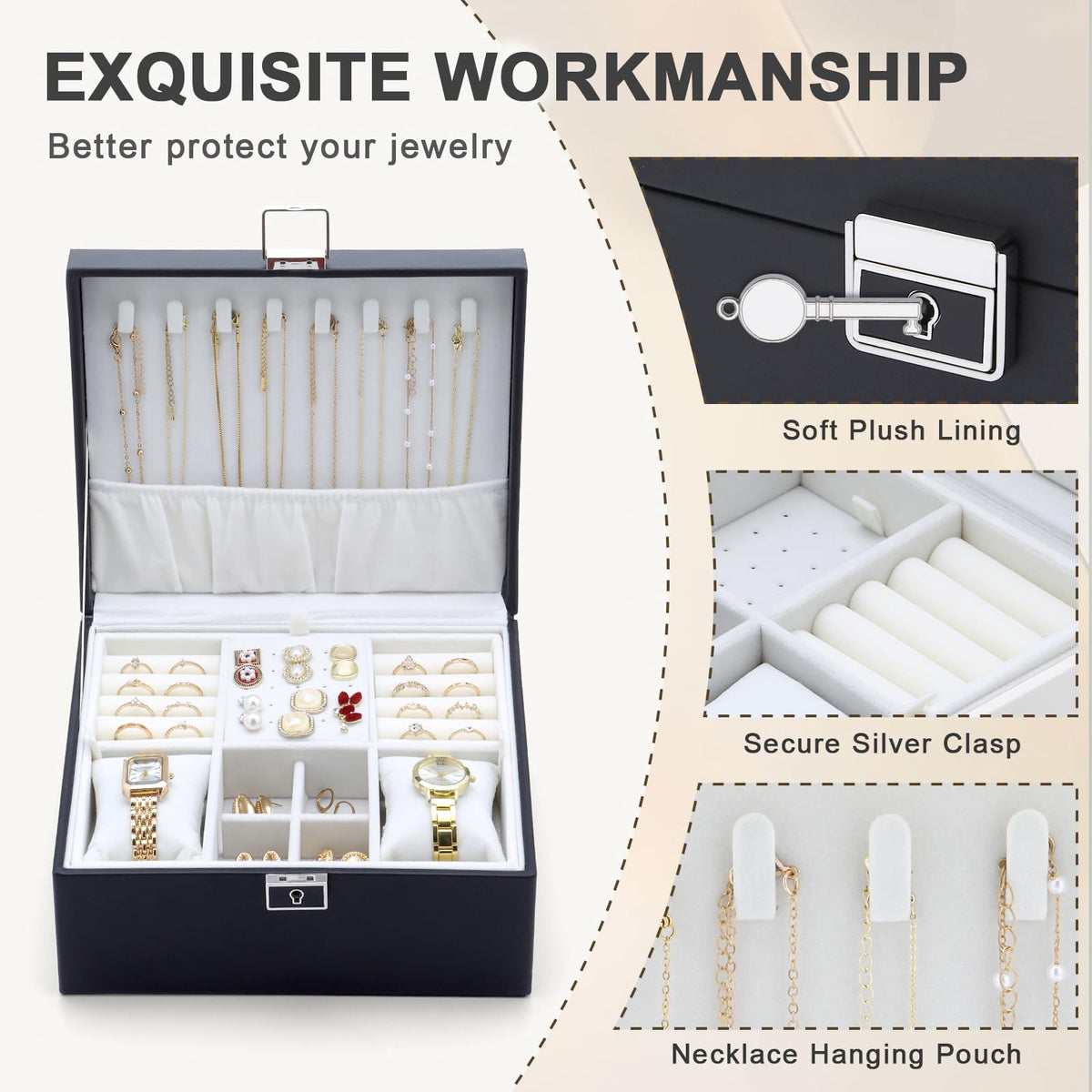IBURTEN Jewelry Organizer Boxes for Women,Travel Jewelry Case, 2 Layers Removable Jewelry Box,Storage for Necklace, Bracelet, Earring,Rings,Jewelry Box Gifts for Women Girls