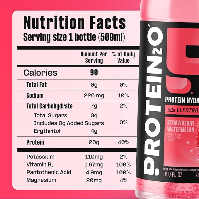 Protein2o Hydration Drink - 2-in-1 Liquid Clear Whey Protein Isolate and Electrolyte Drink - 20g Protein, Vitamins B5, B6 - Post-Workout Recovery - 16.9 Fl Oz - 12 Count Variety Pack