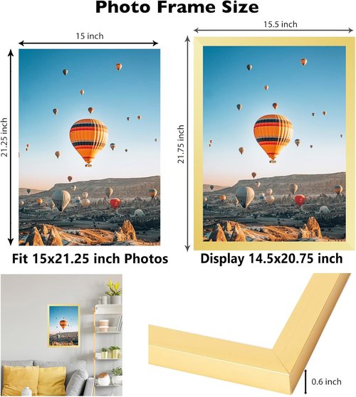 JCJMY Gold Puzzle Frame - 15x21.25 Wall Hanging Picture Frame with Shatter-Resistant Plexiglass
