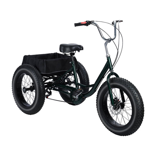 Snabcibs Adult Tricycle with 7-Speed Gear & 20" Fat Tires - Heavy Duty 450lbs Capacity 3 Wheel Bike for Adults/Seniors, Front/Rear Disc Brakes with Spacious Shopping Basket (Black)