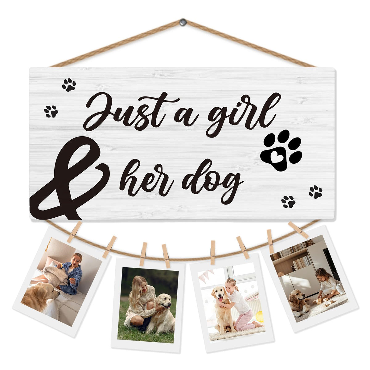 shiviody Dog Picture Frame Photo Holder for Wall, Dog Mom Lovers Owner Gifts for Women, Gifts for Pet Lovers, Just a Girl and Her Dogs Photo Hanging Display Picture Board for Wall Decor