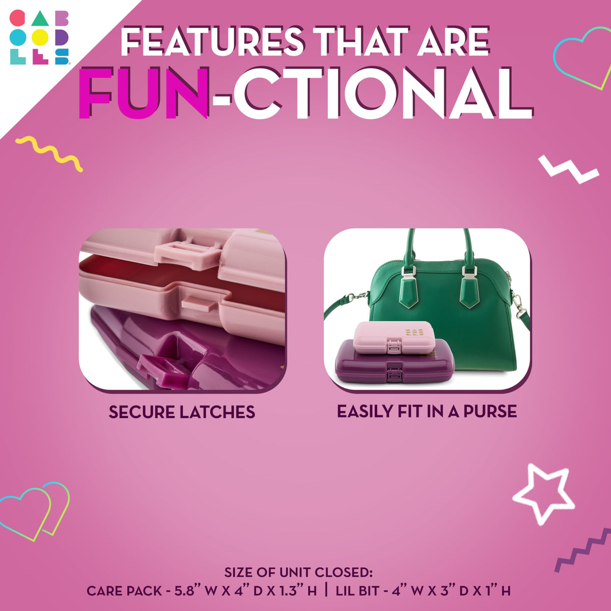Caboodles Care Pack + Lil Bit Set, Pink & Violet, Travel Organizers for Makeup, Snap-Tight Latch for Mess-Free Travel, Compact Size