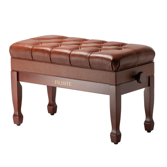 FILISITE Genuine Leather Duet Piano Bench with Storage,Adjustable Heavy Duty Wooden Double Keyboard Seat XHJ-11G(Brown)