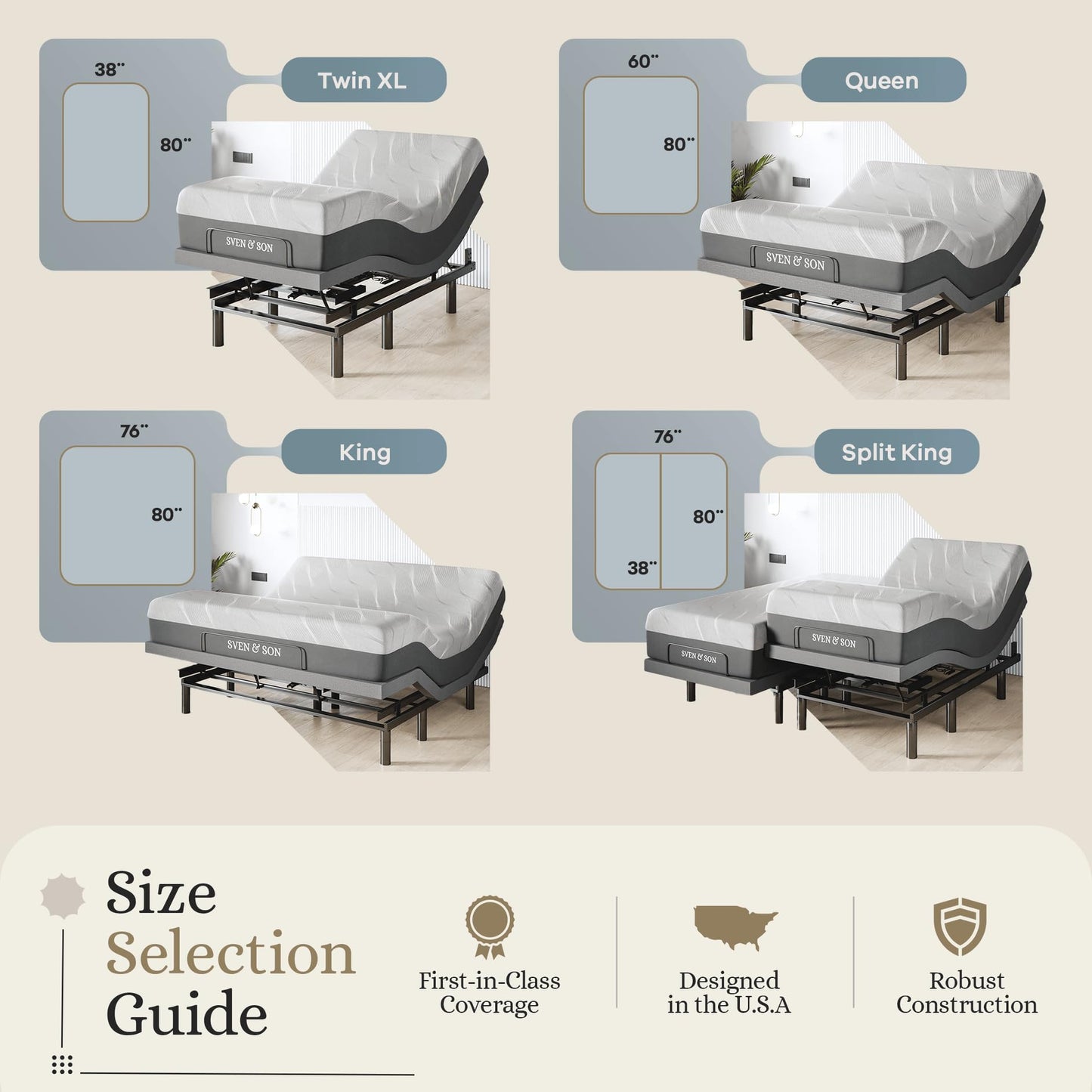 Sven & Son Harmony Adjustable Bed Base, Head and Foot Lift, Massage, Under-Bed Lights, USB, Gel Memory, Zero Gravity Smart Frame - Queen + 10 inch Memory Foam Matt (Firm)