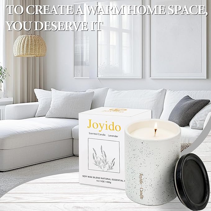 14OZ Lavender Scented Candle - Aromatherapy Candles with Lid - Soy Candles for Home Scented - Ceramic Jar Candles Decorated with Gold Dust for Bedroom Kitchen Home Decor, Housewarming Party