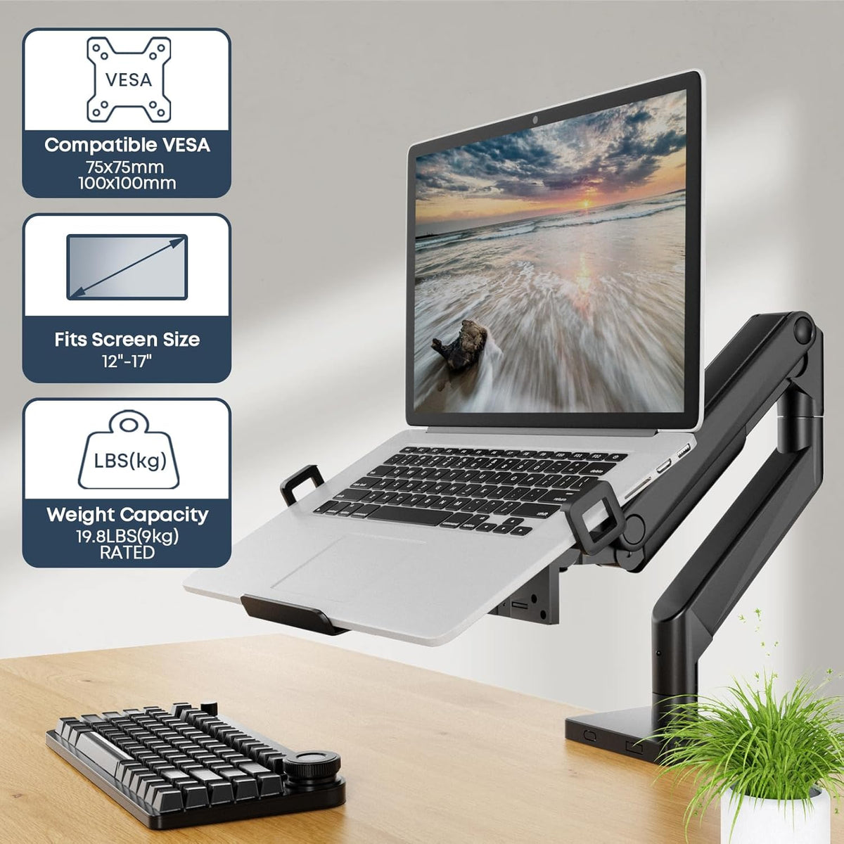 WORLDLIFT 75x75mm 100x100mm 12 17 inch Laptop VESA Mount Tray Holder for Monitor Arms and Stands Clamp Notebook