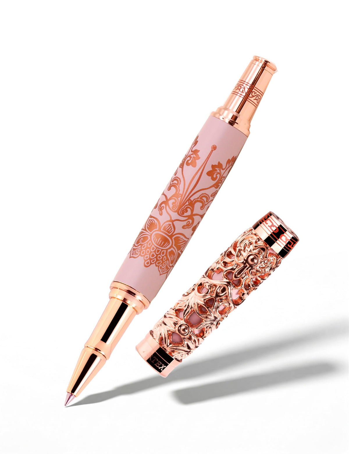 Executive Rollerball Pen Sets With Stand-Museum Collections-Crafting Timeless Beauty-Luxury Pen Gift & Office Desk Decor, German SCHMIDT refill, Solid Metal & Marble Texture (Purple & Rosegold Pen)